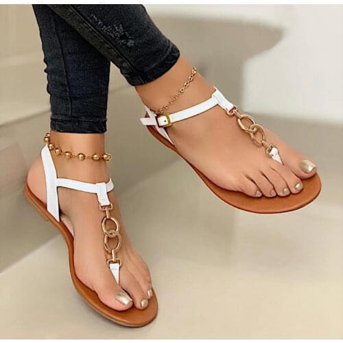 2020 New Summer Sandals Women Fashion Casual Beach Outdoor Flip Flop Sandals Metal Decoration Ladies Flat Shoes Big Size