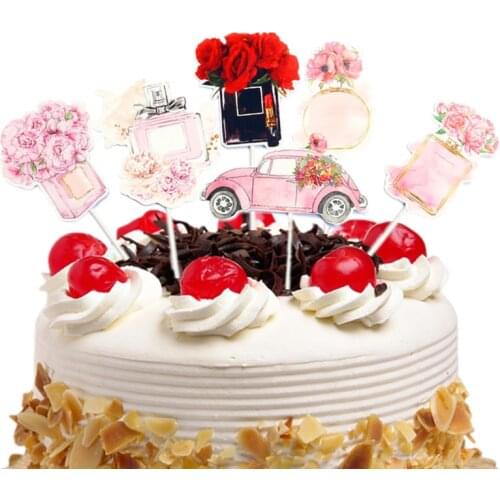 New perfume car lady girl Cake Topper Lipstick bag cosmetics birthday party cupcake toppers happy birthday dessert Cake decor