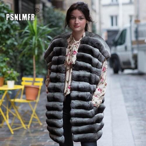 Fashion New design warm sleeveless charming famale real rex Chinchilla Fur Coat Loose Casual Wear Thicken L