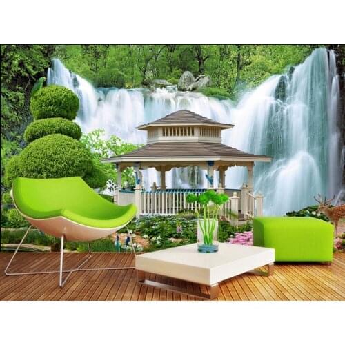 Custom photo 3d room wallpaper mural Pavilion forest waterfall decoration painting 3d wall murals wallpaper for walls 3 d