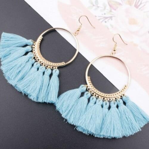 RONGBIN Vintage Big Fan Fringe Earrings Pink Black Red Blue Brush Tassel Earrings Drops Big Large Chandelier Brincos Fashion