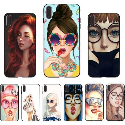 IMIDO Sexy lady glasses red lips patterned black silicone phone case For iPhone 7 8 6 5 7/8/6/6s plus X XS XR XSmax 5/6S shell