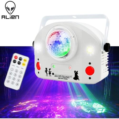 ALIEN 4 IN 1 DJ Disco LED Water Wave Gobo Strobe Laser Pattern Project DMX Stage Lighting Effect for Party Dance Holiday Wedding