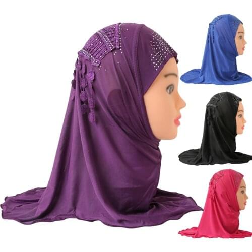 Lace Hijab Scarf for Kids Muslim Girls Islamic Headscarf Turban Caps Fit 2-7 years old Arab Full Cover Amira Shawls Headwear
