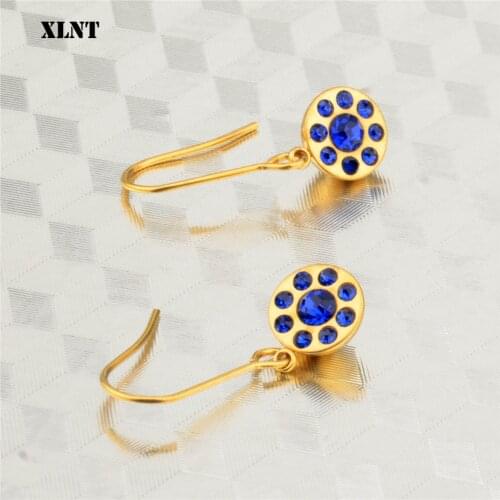 XLNT 2019 New Vintage Earrings Gold Blue Crystal CZ Bling Drop Earrings for Women Girls Christmas Gfit Fashion Wedding Jewelry