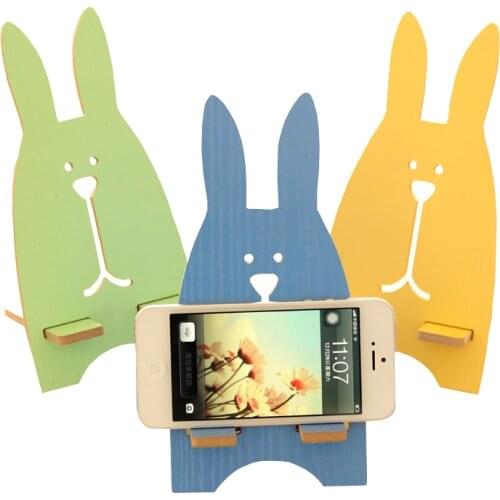 XUNZEH Home Office Storage Universal Wooden Cute Cartoon Rabbit Desk Standing Mount Mobile Phone Holde