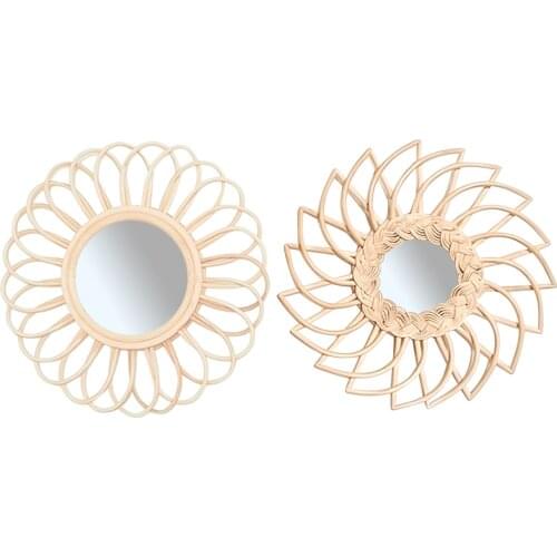 Mirror Rattan Innovative Art Decoration Photo Prop Round Makeup Mirror Dressing Bathroom Wall Hanging Mirror For Home Decoration