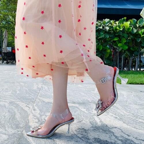 Transparent Crystal Diamond Buckle Ladies Sandals European And American Trend Women High Heel Sequins Clear Straps Womens Shoes