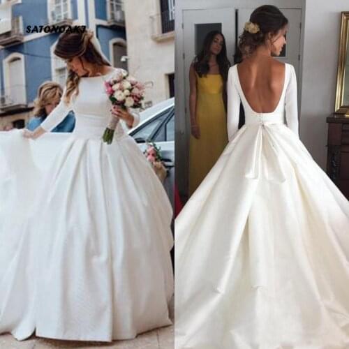White Simple Backless Wedding Dresses 2020 for Women Ball Gown 3/4 Sleeves Elegant Bridal Gowns Vestido De Novia Robe Mariage