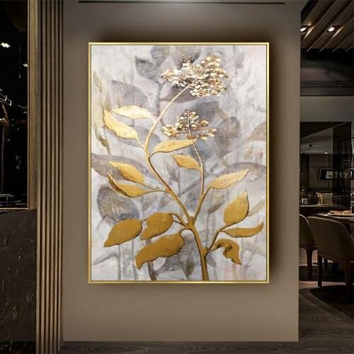 100% Original Handpainted Golden Leaves Modern Oil Painting On Canvas Wall Art Wall Pictures For Living Room Home Decor Hallway
