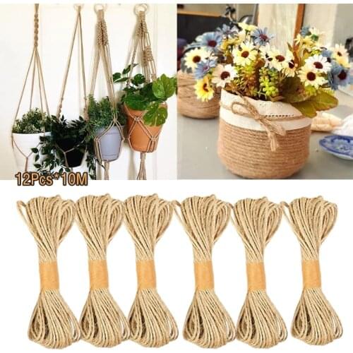 12Pcs 10M Natural Burlap Hessian Jute Twine Cord Hemp Rope DIY Home Craft Packing Strings Party Wedding Decoration