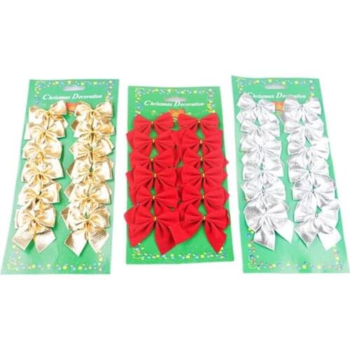 12 Pcs/set Christmas Tree Pendant Bowknot Ornaments DIY Party Decor Kids Gift Toys 2022 Christmas Decorations XMAS Home Outdoor