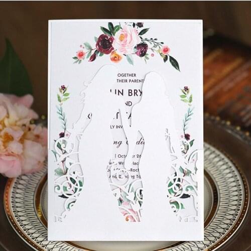 50pcs Laser Cut Elegant Wedding Invitations Card Gay Women Cards Personalized Greeting Card Wedding Decoration Party Supplies