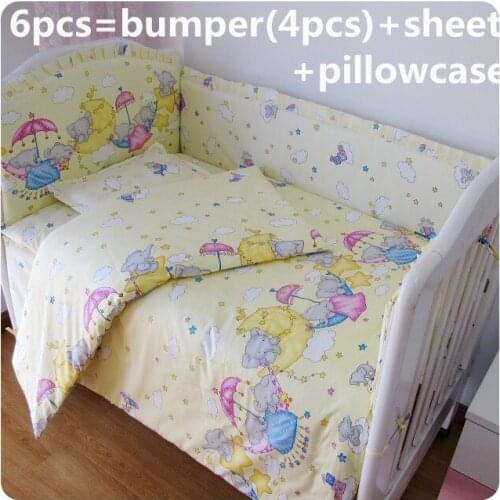 Promotion! 6PCS Cot Bumper,Washable Baby Crib Cot Bedding Set ,include(bumper+sheet+pillow cover)