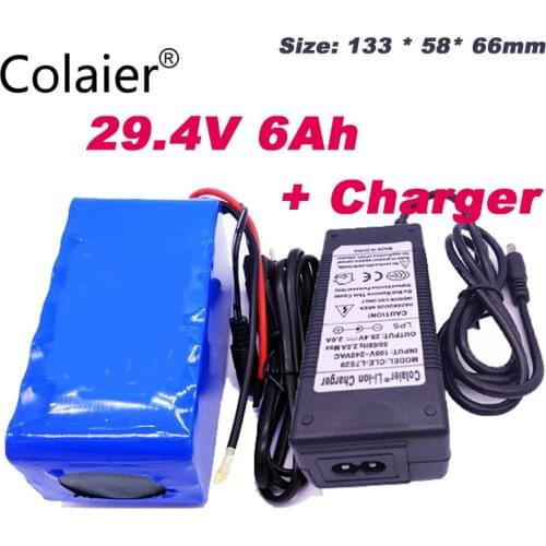 Colaier 24V 6Ah 7S3P 18650 Battery li-ion battery 29.4v 6000mah electric bicycle moped /electric +29.4V 2A charger