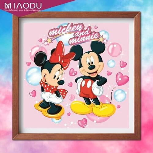 5D DIY Diamond Painting Cross Stitch Kits Full Round Diamond Embroidery Cartoon Mickey Minnie Mouse Rhinestone Mosaic Pattern