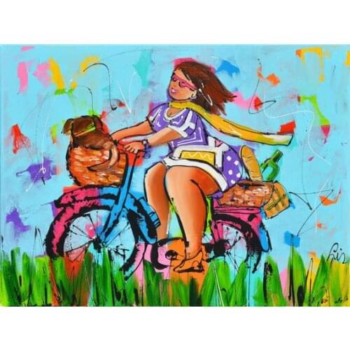 DIY spuare&round Dikke Dames picknick ride a bike diamond painting