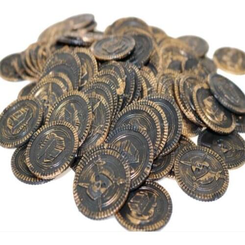 Freeship Antique color 100x plastic pirate treasure skeleton crossbone coins props toys for kids Birthday party favors cosplay