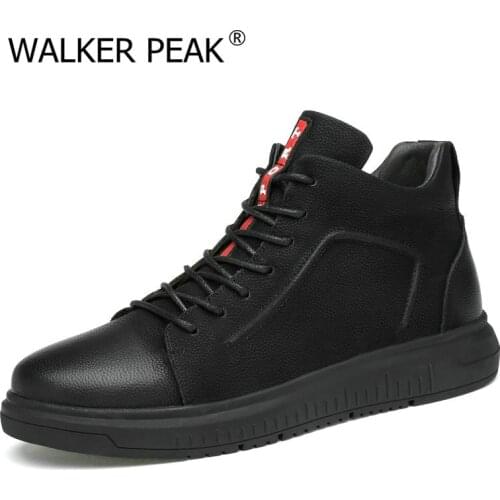 Big size 36-47 Genuine Leather Mens Boots Winter Warm Ankle Snow Boots Men Shoes Fashion Cow Motorcycle Casual Boots Walkerpeak