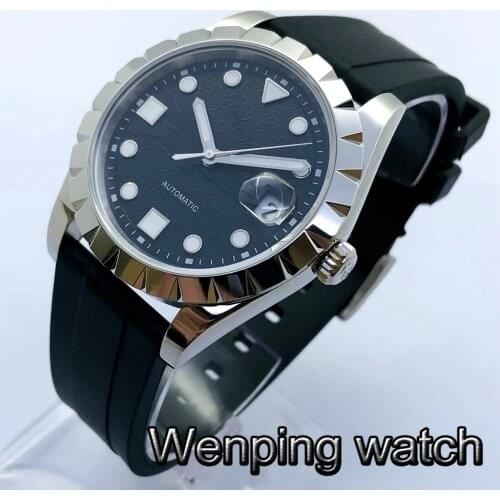 40mm Mens Top Sterile Mechanical Watch Silver Case Sapphire Glass Black Dial Miyota 8215 Movement Luminous Automatic Watch