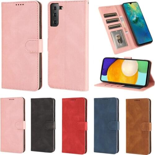 Luxury Solid Color Flip Wallet Case for Samsung Galaxy A71 A51 A12 A32 A21S S21 Ultra Coque Folded Stand Full Protection Cover