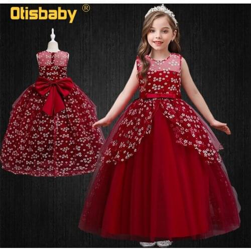 Romantic Pageant Children Princess Bow-knot Wedding Long Floral Girls Graduation Ceremony Bridesmaid Dresses Kids Tail Ball Gown