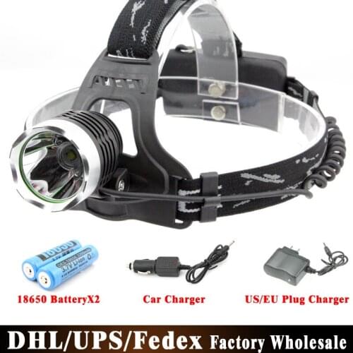 DHL 50PCS LED Headlight XM-L T6 LED Headlamp With 2 Recharger Batteries 18650