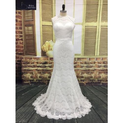 BRITNRY Elegant Mermaid Wedding Dresses Boho O Neck Backless Sexy Wedding Gowns Sweep Train White Ivory Lace Wedding Dress