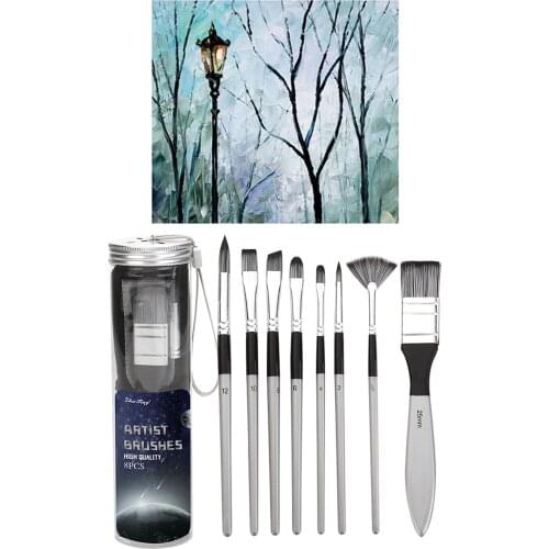 8x Nylon Hair Painting Brushes Fan Watercolor Oil Paintbrush for Kids Adults