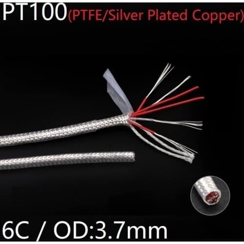 PT100 Compensation Wire 6Cores OD 3.7mm PTFE Insulator Silver Plated Copper Shield Signal Line Thermal Resistance Sensor Cable