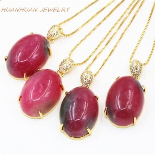 Natural Stone Pendant Stainless Steel Chain Necklaces & Pendants For Women 18x30mm Red Jades Chalcedony Zircon Diy Jewelry B3316