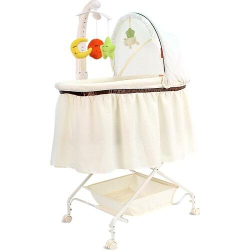 Cute White Pink Baby Cradle Bed Suit For 0-12 Month Infant, Bedside Bassinet with Removable Mosquito Net