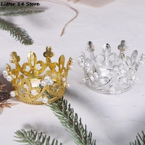 Mini Crown Cake Topper Crystal Pearl Tiara Children Hair Ornaments For Wedding Birthday Party Cake Decorating Tools