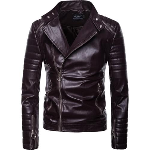 Scroll chain mens leather jacket autumn collar repair design artificial skin jacket high quality man locomotive PU jacket