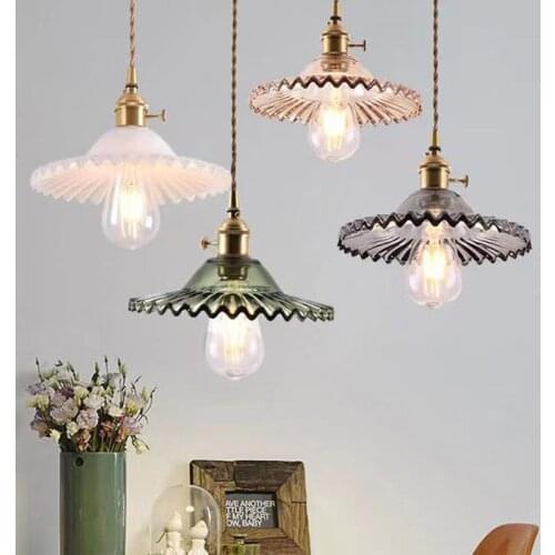 Nordic Japanese retro brass glass chandelier living room dining room light bar hotel bed bedroom dark green chandelier