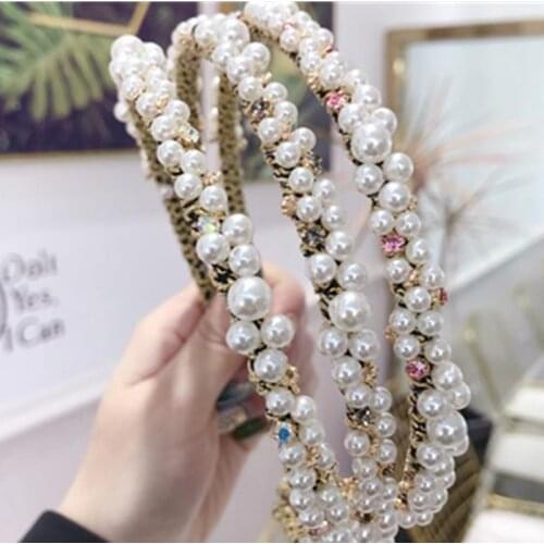 New Weaving Pearls Crystals Hairband Korean Women Pearls Headband Women Party Headwear Hair Jewelry Plain Headband Adults