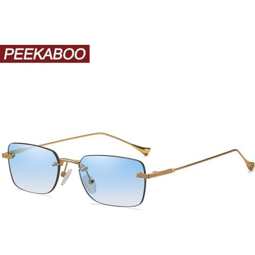 Peekaboo square frame sunglasess rimless small frame colorful ladies sun glasses for men gold metal gradient lens uv400 2021
