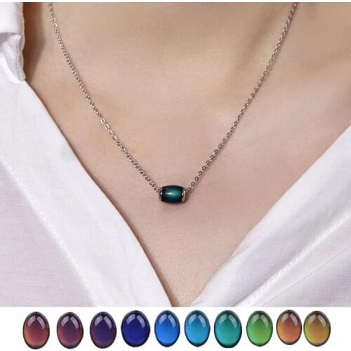 Mood Necklace Color Change Emotion Feeling Temperature Control Lucky Beads Pendant Stainless Steel Chain Jewelry for Women Gift