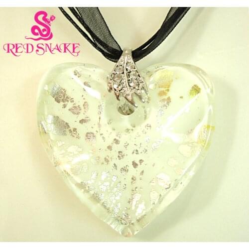 RED SNAKE Fashion Murano Glass White Silver color foil Heart Pendant Necklace for Moms Gifts