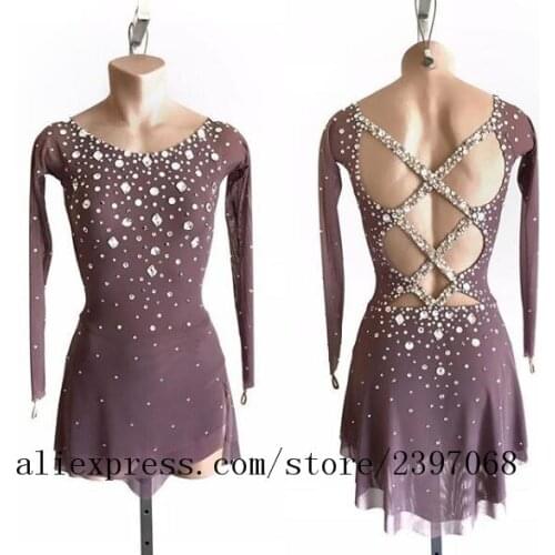 Ice skating dresses custom figure skating clothing women girls beaded ice skating dress for competition spandex