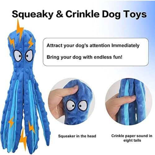 Plush Dog Toys Octopus Dogs Toy Interactive for Small Large Dogs Squeak Toys Sound Dogs Accessories Pitbull Pug Sounding Paper