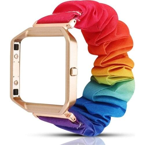 Suitable for Fitbit blaze smart watch stretch elastic strap metal watch frame combination, big intestine strap canvas strap