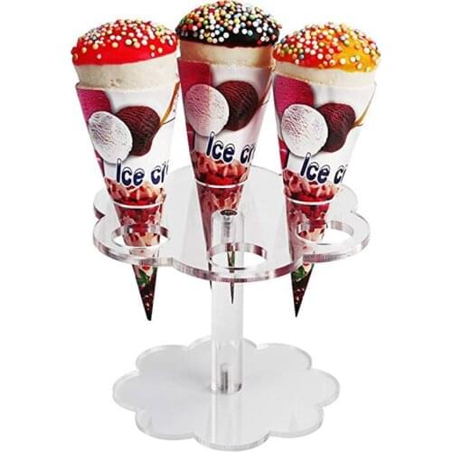 6/16 Holes Ice Cream Stand Acrylic Transparent Cake Cone Vertical Holder Baking Kitchen Tools Wedding Buffet Food Display Stand