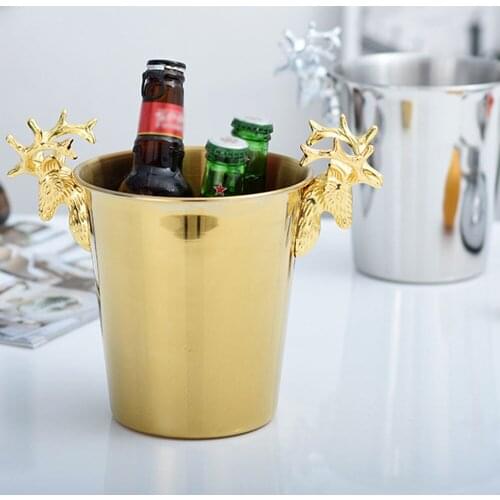 Antlers Stainless Steel Ice Bucket Portable Ice Chiller Cooler Retro Ice Container for Wine Champagne Beer Party Bar Tool