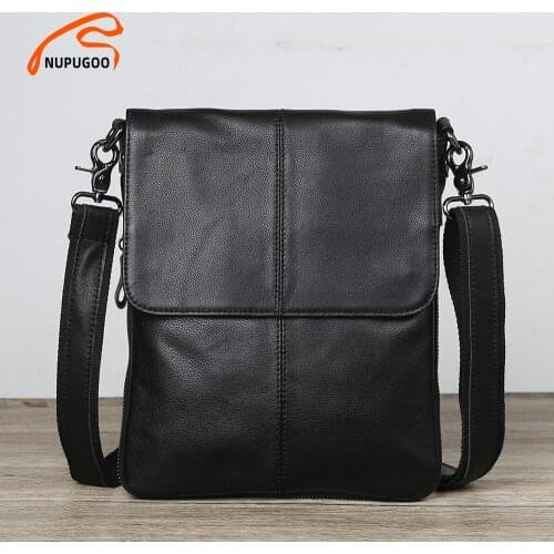 Casual Mens Shoulder Bag Genuine Leather Simple Crossbody Bag Messenger Men Leather Vertical Section For 9.7 Inch iPad NUPUGOO