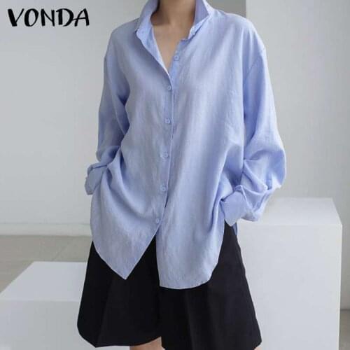 Casual Long Sleeve Solid Shirts Women Sexy Baggy Tops 2021 VONDA Ladies Party Tops Tunic Female Blusas Femininas