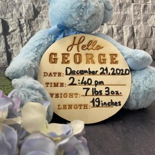Personalized Baby Photo Prop Name Sign Plaque Birth Announcement Wood Engraved Round Newborn New Baby Birth Stats