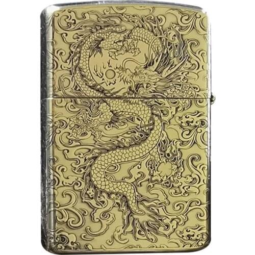 Retro silver dragon kerosene gasoline Petroleum oil lighter Boyfriend Husband Gift (No Fuel, Handed -Made Sculpt 4 to 7 Days)