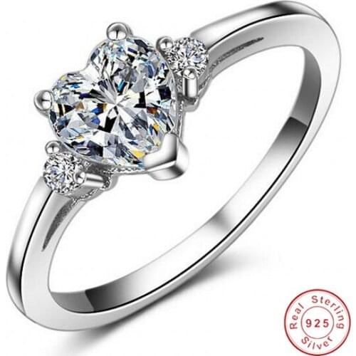 Rulalei Luxury Jewelry Real 925 Sterling Silver Heart Shape White AAAAA Cubic Zirconia Popular Women Wedding Band Ring Gift