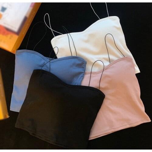Sexy Women Thin Strap Sling Tank Top Solid Color Breathable Chest Pad Underwear Beauty Back Comfortable Tube Top